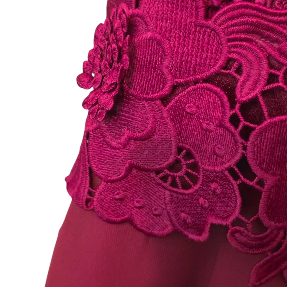 UnitedWood Jodie High/Low Cocktail Dress Floral lace Detail Bordeaux Red Size 6 - Picture 7 of 11